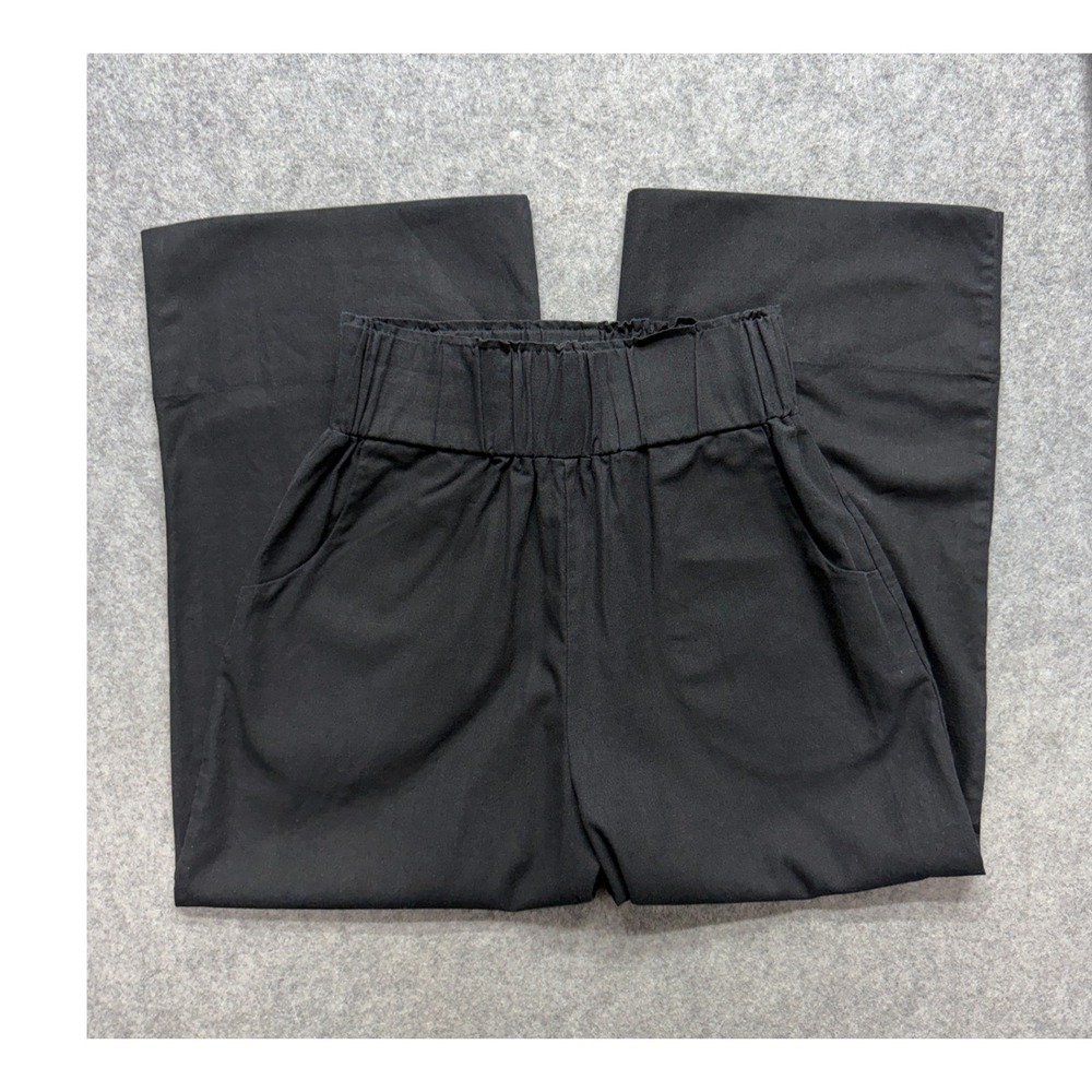Kourt Black Linen Blend High Waisted Wide Leg Paperbag Crop Pants Small